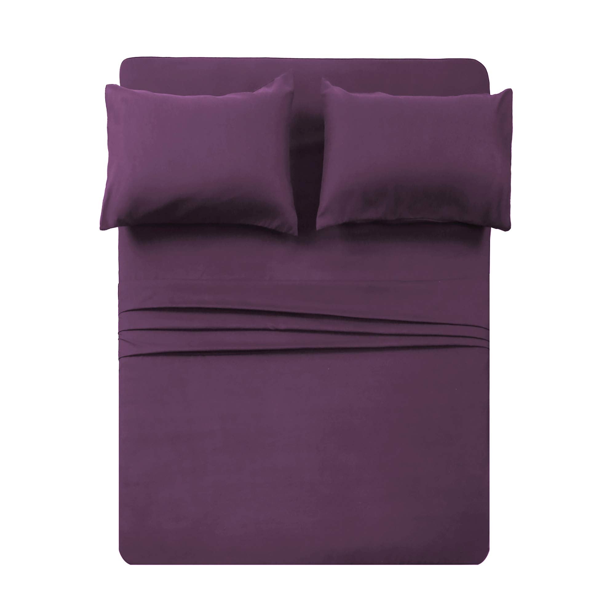 4 Piece Bed Sheet Set (Queen,Purple) 1 Flat Sheet,1 Fitted Sheet And 2 Pillow Cases,Brushed Microfiber Luxury Bedding With Deep Pockets