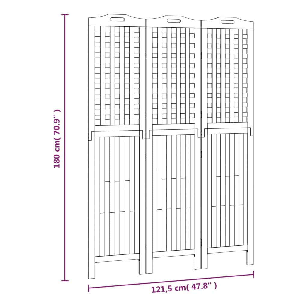 vidaXL 3-Panel Wood Room Divider, Solid Acacia, Folding and Freestanding, Natural Brown, Farmhouse Style, Functional for Bedroom or Living Room, 47.8"x0.8"x70.9", Weight 35.27 Pounds