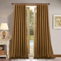 Stangh Gold Brown Velvet Curtains 108 Inches Long For Sliding Door, Back Tab Heavy Thick Thermal Insulated Light Blocking Window