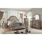 Acme Northville 1 Drawer Wooden Marble Top Nightstand in Antique Silver