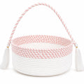 Adhigams Cotton Rope Storage Basket with Handle & Tassels | Woven Decorative Organizer Basket for Nursery, Living Room, Bedroom,