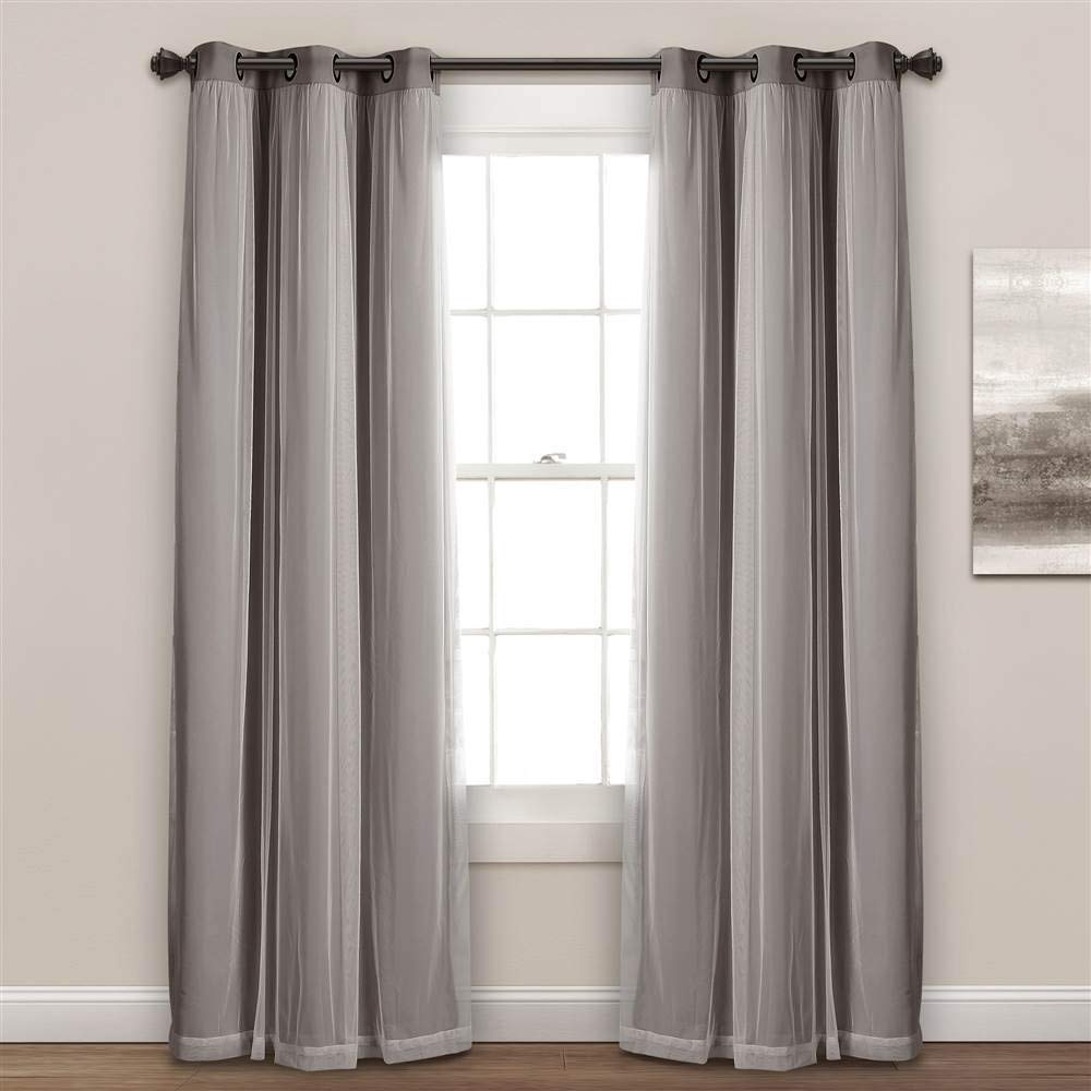 Lush Decor Sheer Grommet Curtains With Insulated Blackout Lining, Window Curtain Panels, Pair, 38''W X 95''L, Dark Gray - Curtai