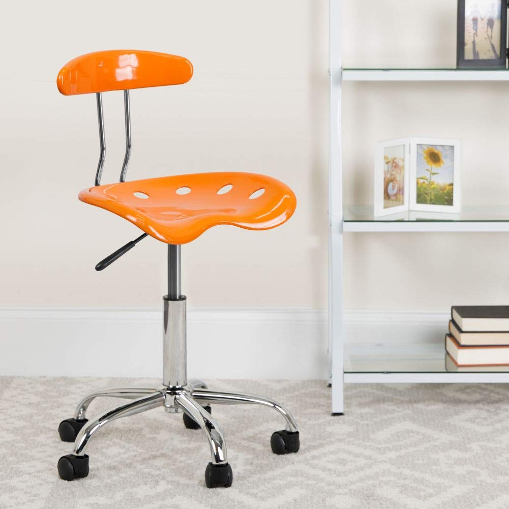 Flash Furniture Elliott Vibrant Orange and Chrome Swivel Task Office Chair with Tractor Seat
