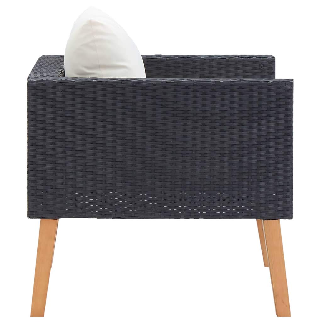 vidaXL Single Patio Sofa with Cushions - Sturdy Poly Rattan Furniture, Weather Resistant, Easy Maintenance, Lightweight and Modular Design, Safe & Reliable - Black with Cream White Cushions