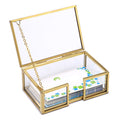 Hipiwe Glass Business Card Holder Box With Lid - Desktop Name Card Display Box Organizer Gold Metal Business Card Container Box