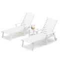 Lue Bona Chaise Lounge Chairs Set With Table, 3-Piece, Hdps Material, 3-Year Warranty, Patio Lounge Chair With Adjustable Backrest, Resin Pool Lounge Chairs With Wheels For Outside, Poolside, White