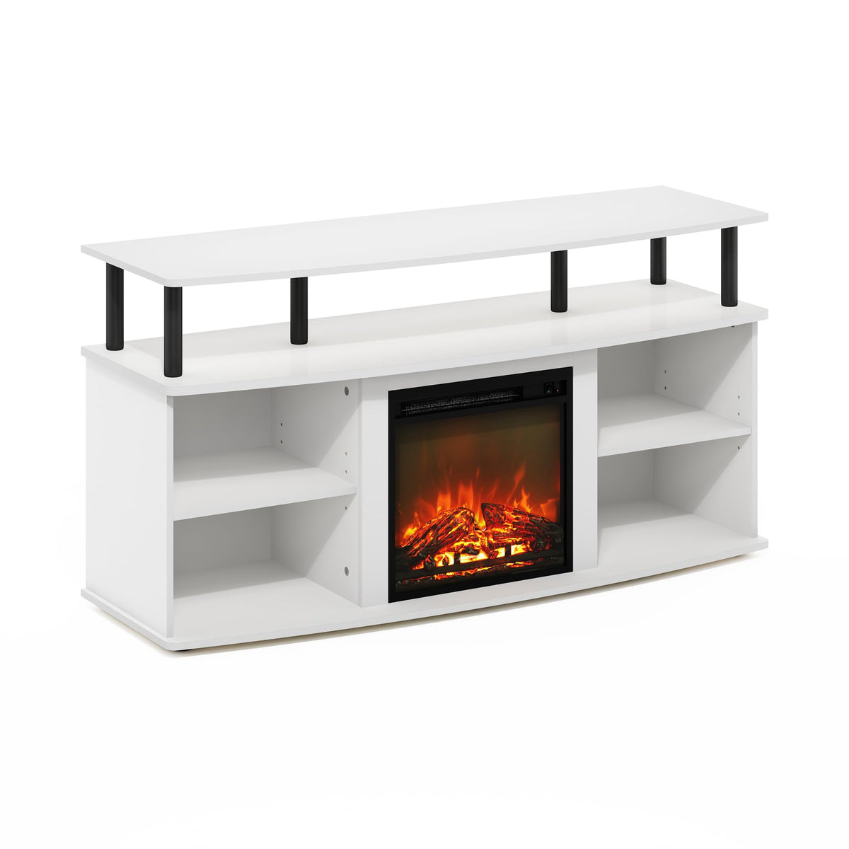 Furinno Jensen Open Shelving Storage Fireplace Tv Entertainment Center For Tv Up To 55 Inch, Solid White/Black