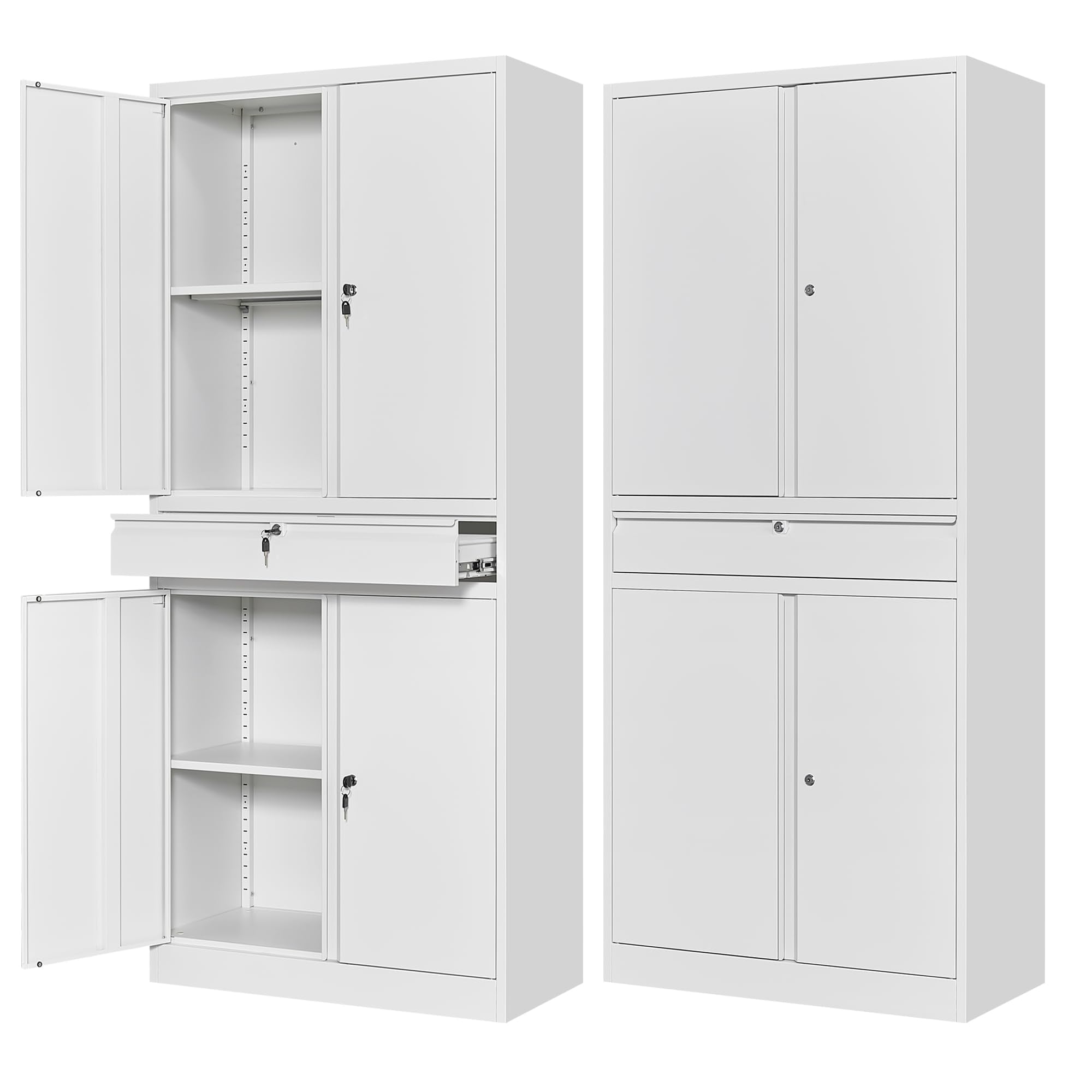 Letaya Metal Garage Storage Cabinet With Drawer,4 Door Tool Cabinet With Lock-2 Adjustable Shelves For Garage Home Office Utilit