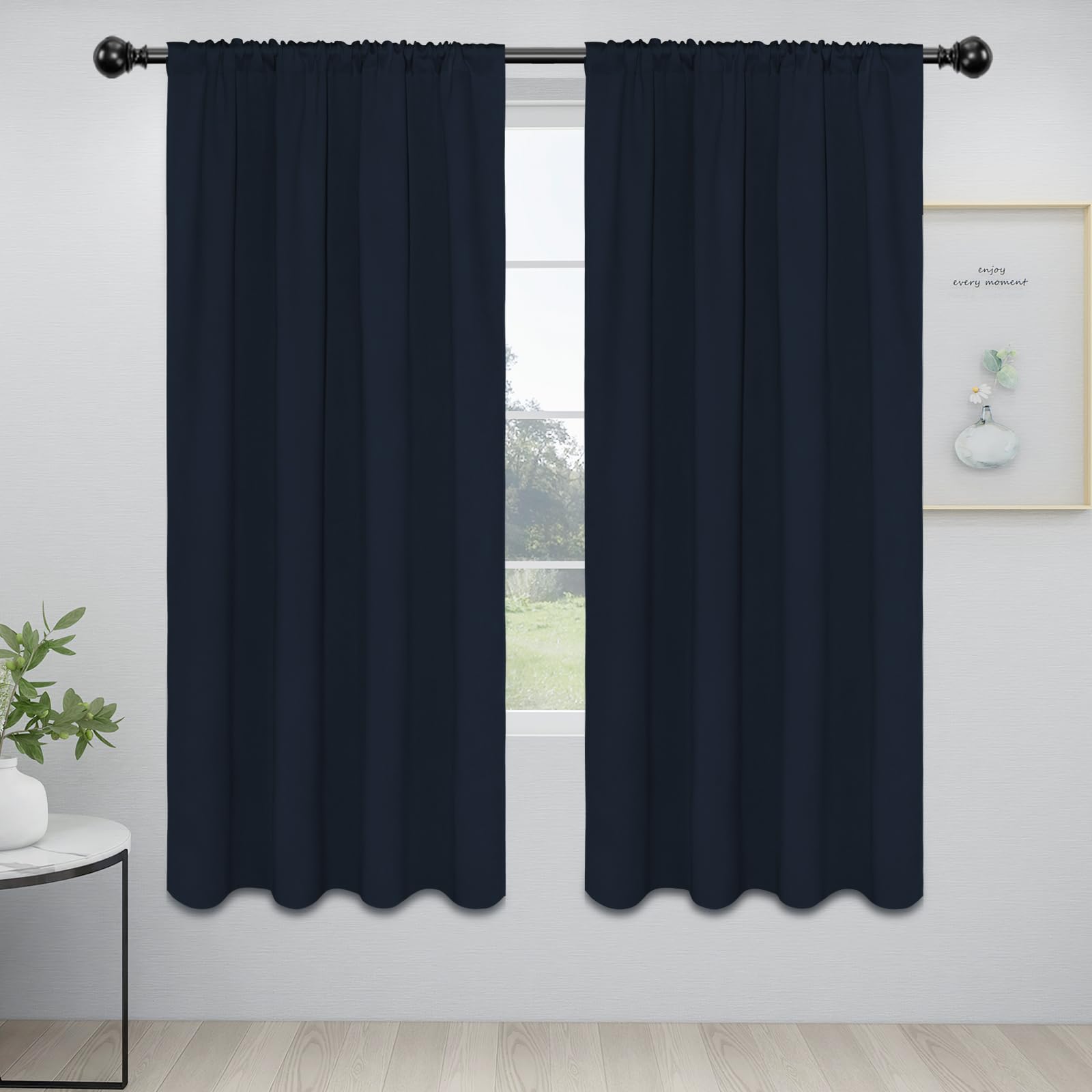 Easy-Going Rod Pocket Blackout Curtains For Bedroom, Room Darkening Window Curtains For Living Room, Thermal Insulated Noise Reduction Solid Window Drapes, 2 Panels(42X72 In, Navy)