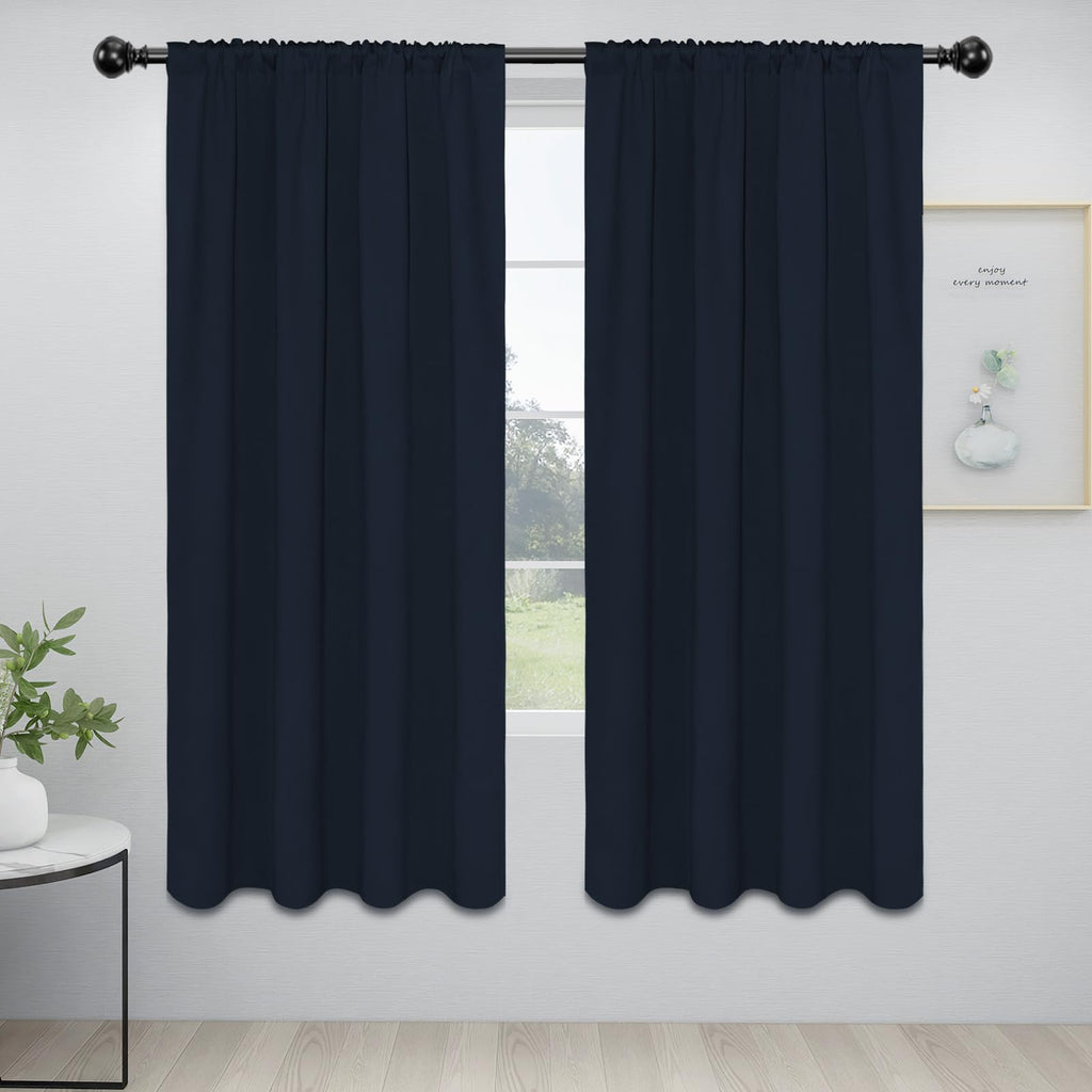 Easy-Going Rod Pocket Blackout Curtains For Bedroom, Room Darkening Window Curtains For Living Room, Thermal Insulated Noise Reduction Solid Window Drapes, 2 Panels(42X72 In, Navy)