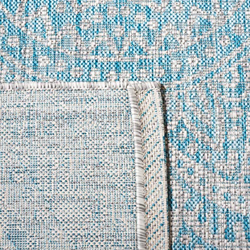 Safavieh Courtyard Collection Accent Rug - 2'3' X 5', Light Grey & Aqua, Non-Shedding & Easy Care, Indoor/Outdoor & Washable-Ideal For Patio, Backyard, Mudroom (Cy8734-37112)