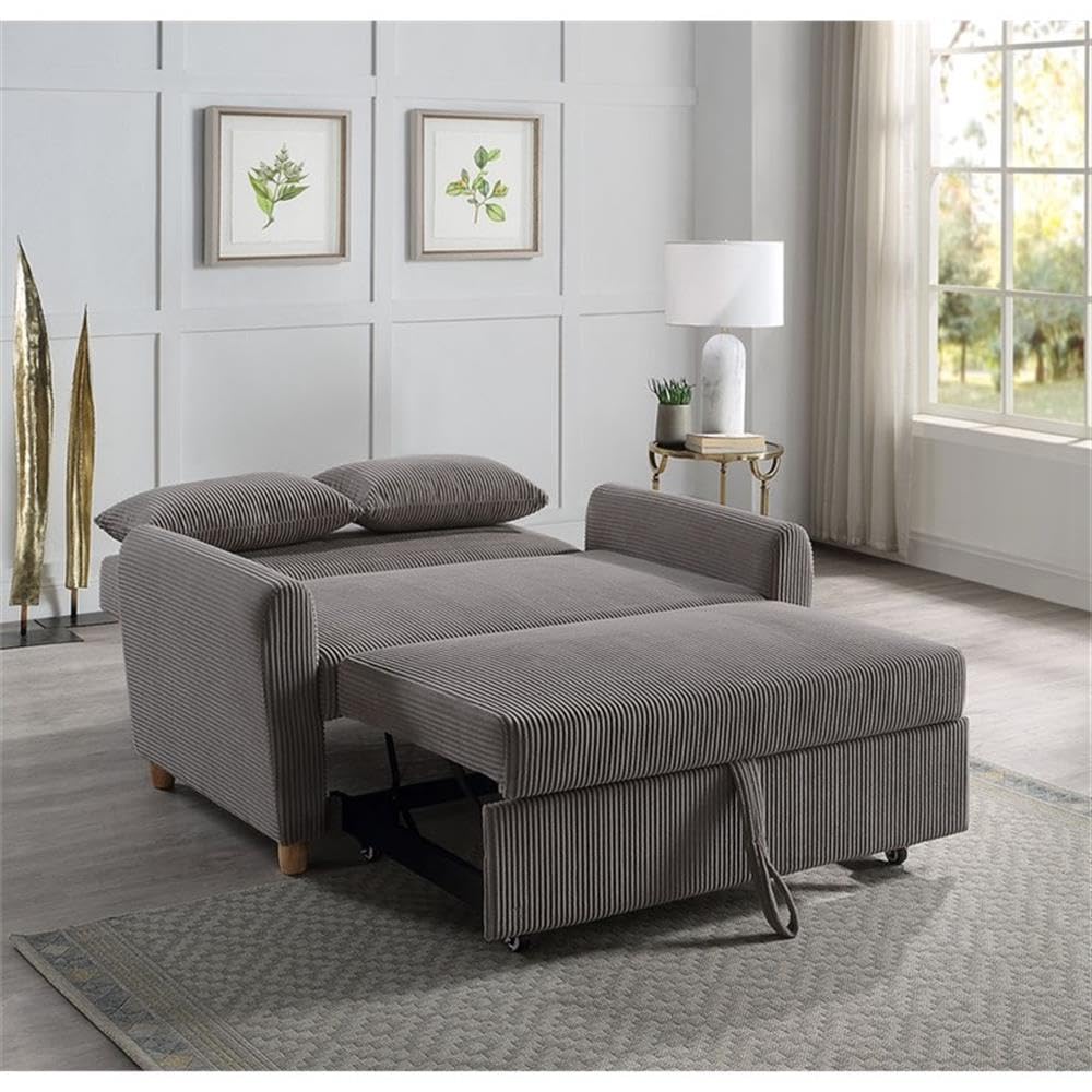 Lilola Home Justine 54" Brown Corduroy Convertible Sleeper Loveseat