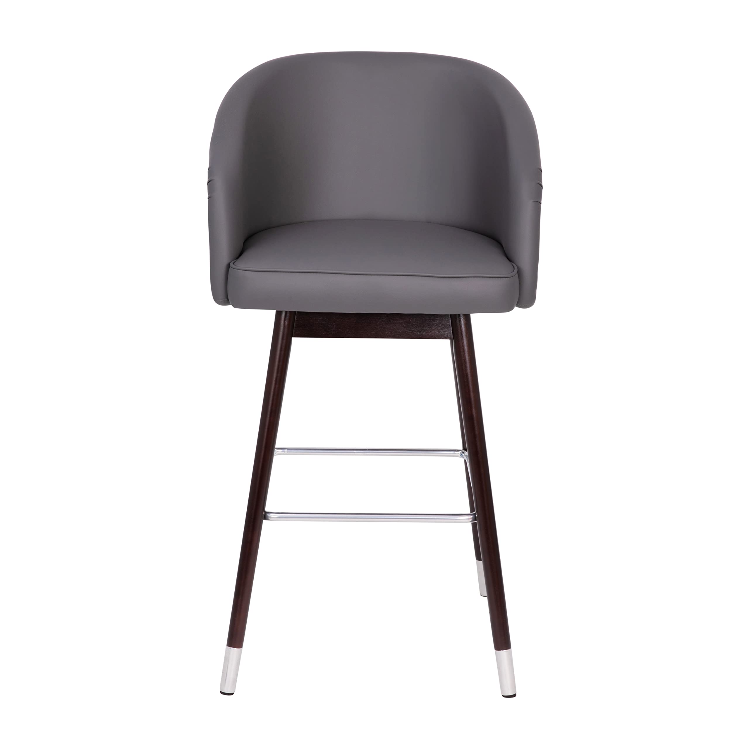 Flash Furniture Margo 30' Commercial Grade Mid-Back Modern Barstool With Walnut Finish Beechwood Legs And Curved Back, Gray Leathersoft/Silver Accents (Pack Of 2)