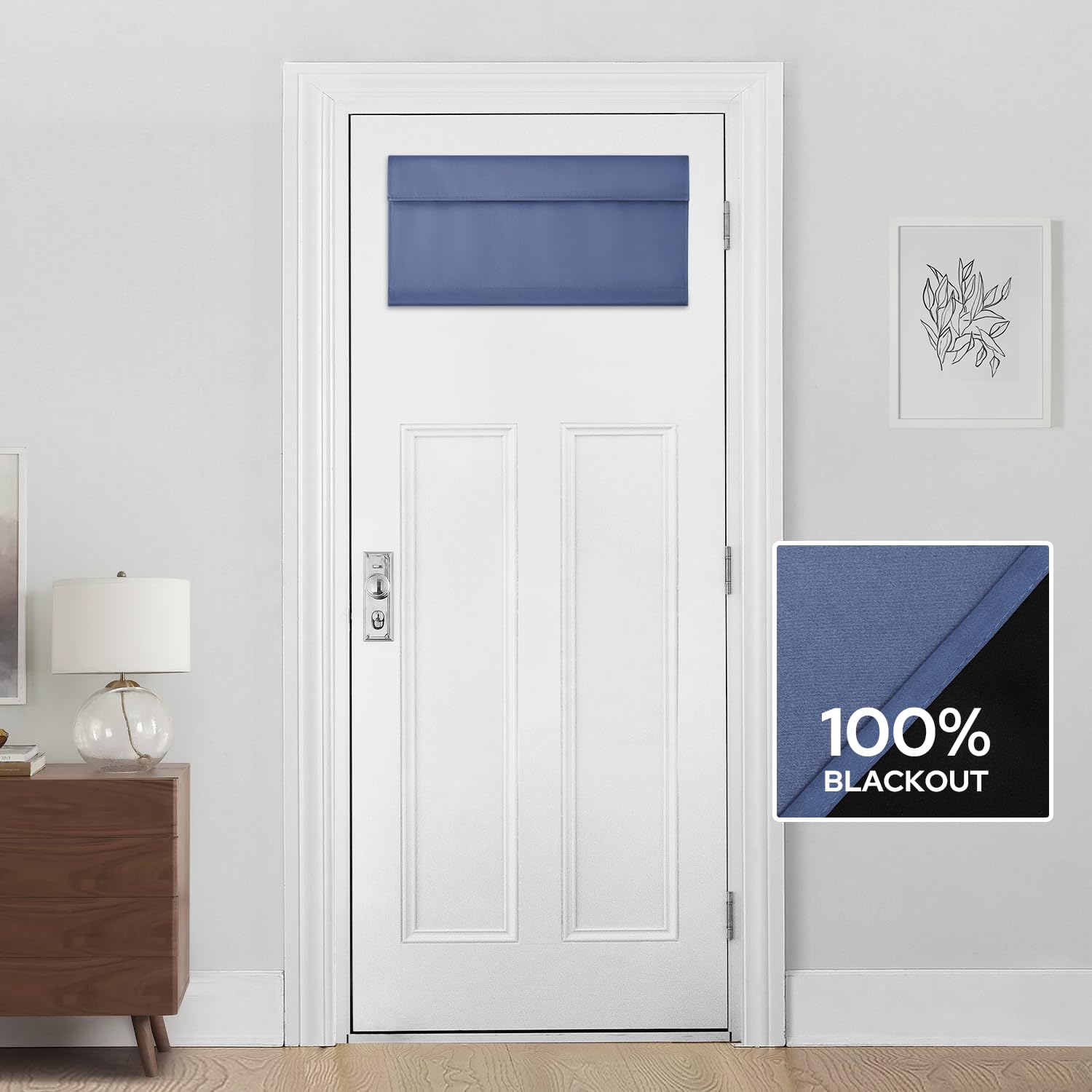 Homeideas 100% Blackout French Door Curtains, Privacy Small Door Curtains For Door Window, 26 X 12 Inch Door Shades For Front Door, Thermal Insulated Door Window Covering, (1 Panel, Stone Blue)