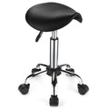 FNZIR Saddle Rolling Stool with Wheels PU Leather Height Adjustable Swivel Stool Chair Black