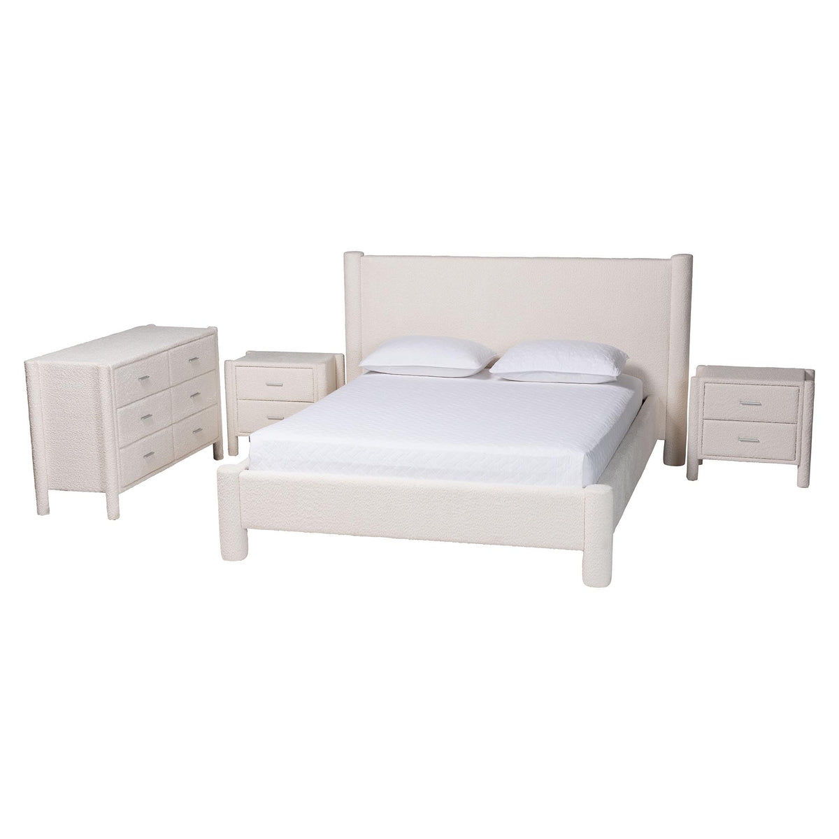 Baxton Studio Laria Modern White Teddy-Bear Fabric King Size 4-Piece Bedroom Set