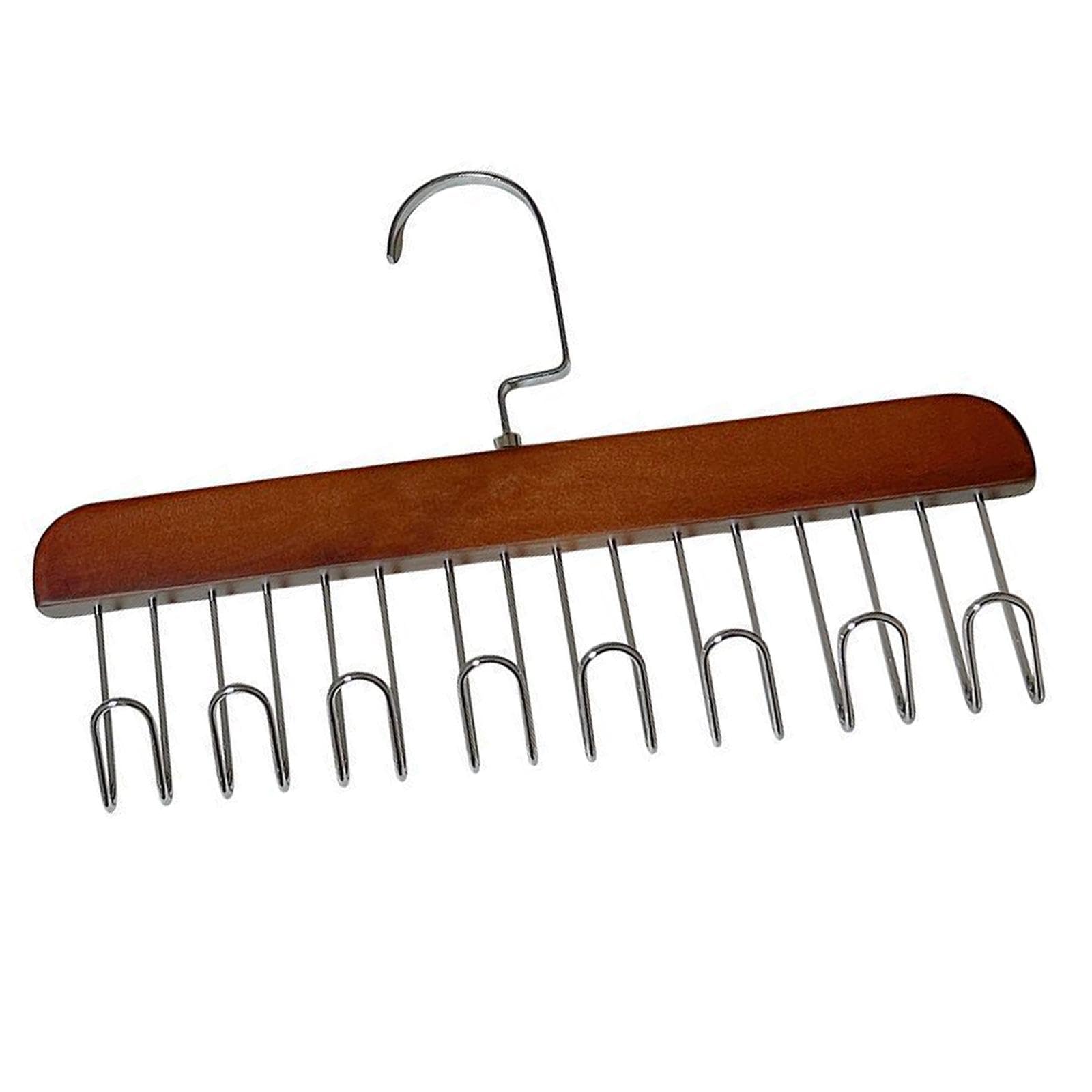 Enakshi Wooden Tie Rack Durable Space Saving With 8 Hooks For Scarves Hats Tank Tops Drak Brown|Home & Garden | Household Suppli