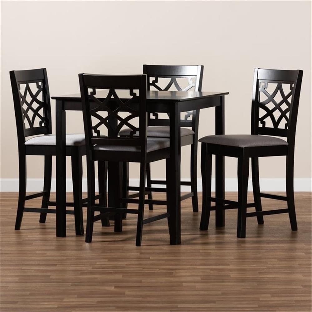Baxton Studio Nisa Modern and Contemporary Grey Fabric Upholstered Espresso Brown Finished 5-Piece Wood Pub Set