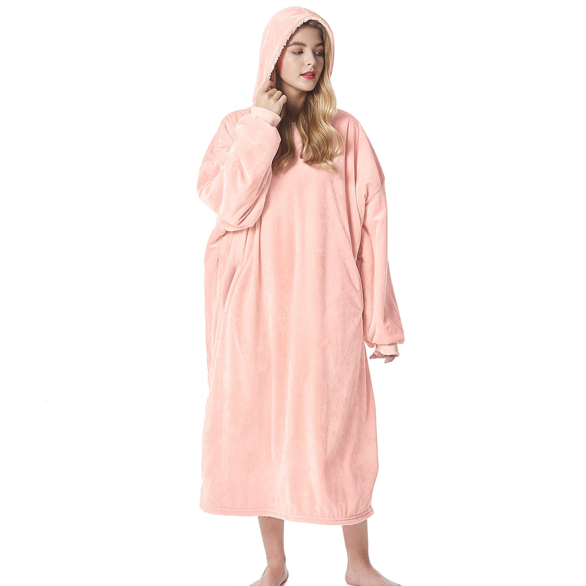 Felicigeely Hoodie Blanket, Long Wearable Blanket Sweatshirt For Adults Women Men Warm Cozy Thick Oversized Hoodie Blanket With