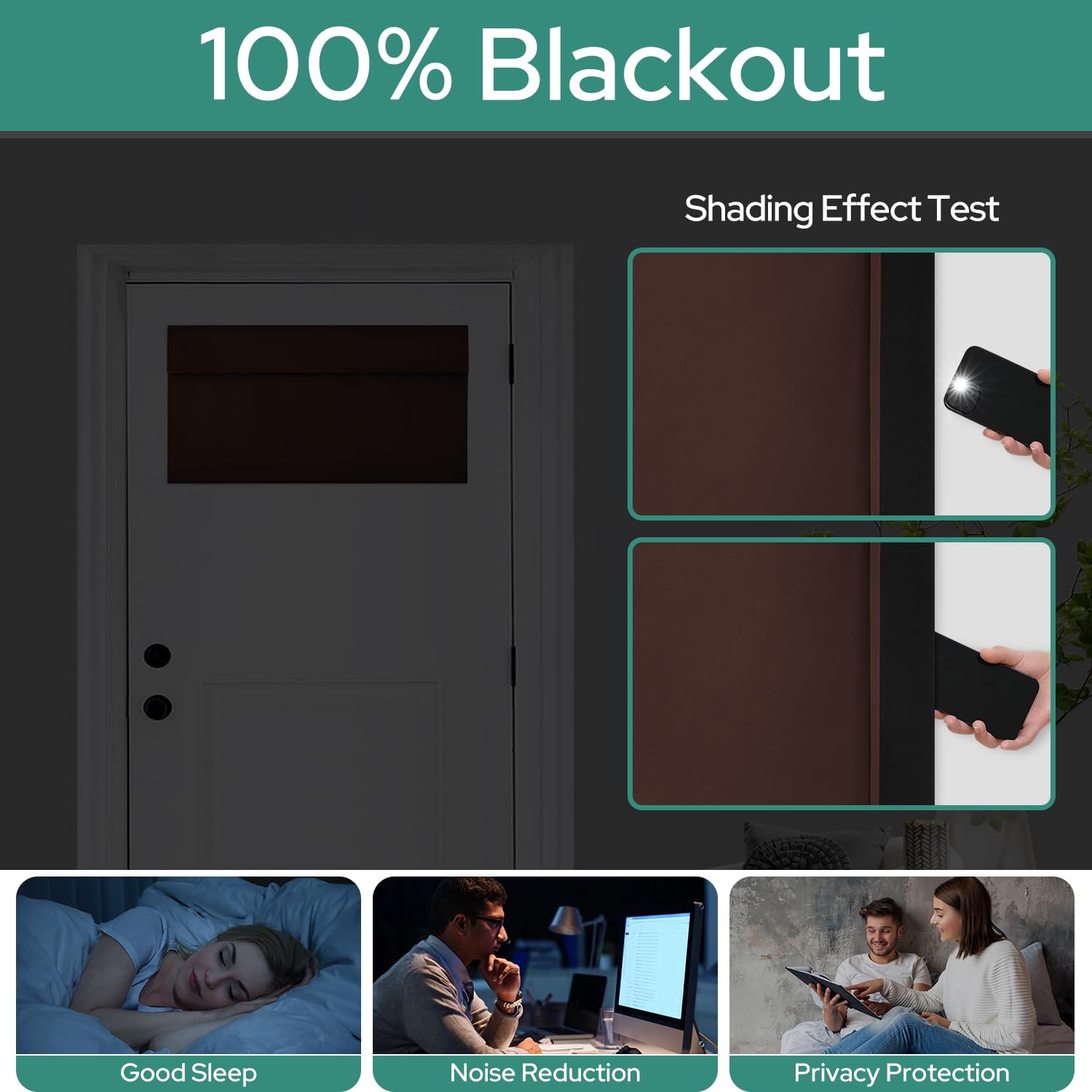 Homeideas 100% Blackout French Door Curtains, Privacy Small Door Curtains For Door Window, 26 X 12 Inch Door Shades For Front Door, Thermal Insulated Door Window Covering, (1 Panel, Brown)