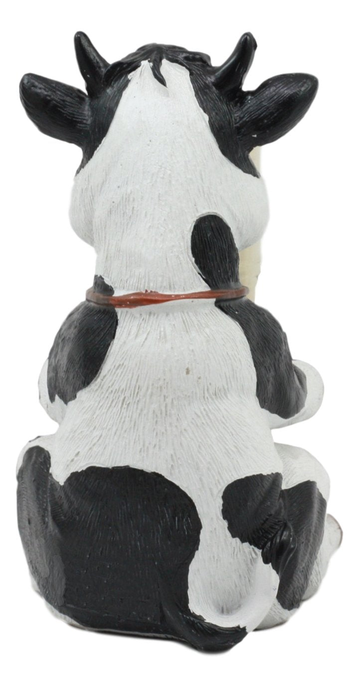 Ebros Country Farm Bovine Cow With Bell Collar Holding A Wooden Barrel Decorative Toothpick Holder Statue With Toothpicks 4'Tal