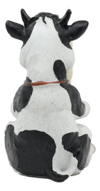 Ebros Country Farm Bovine Cow With Bell Collar Holding A Wooden Barrel Decorative Toothpick Holder Statue With Toothpicks 4'Tal