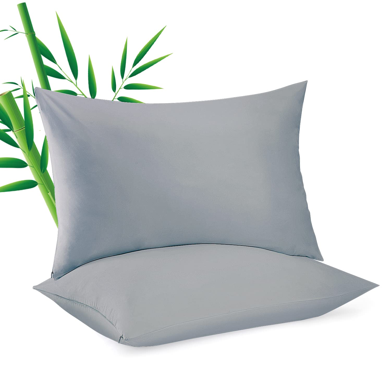 2 Pack Cooling Pillowcasess For Hot Sleepers & Night Sweats, 400 Tc Bamboo Viscose Pillow Protectors, Zippered Pillow Cases King
