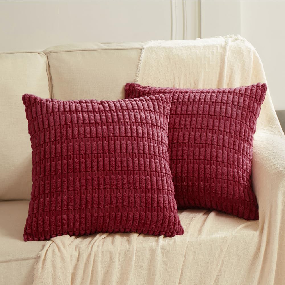 Fancy Homi 2 Packs Christmas Wine Red Decorative Throw Pillow Covers 16X16 Inch For Living Room Couch Bed Sofa, Modern Farmhouse