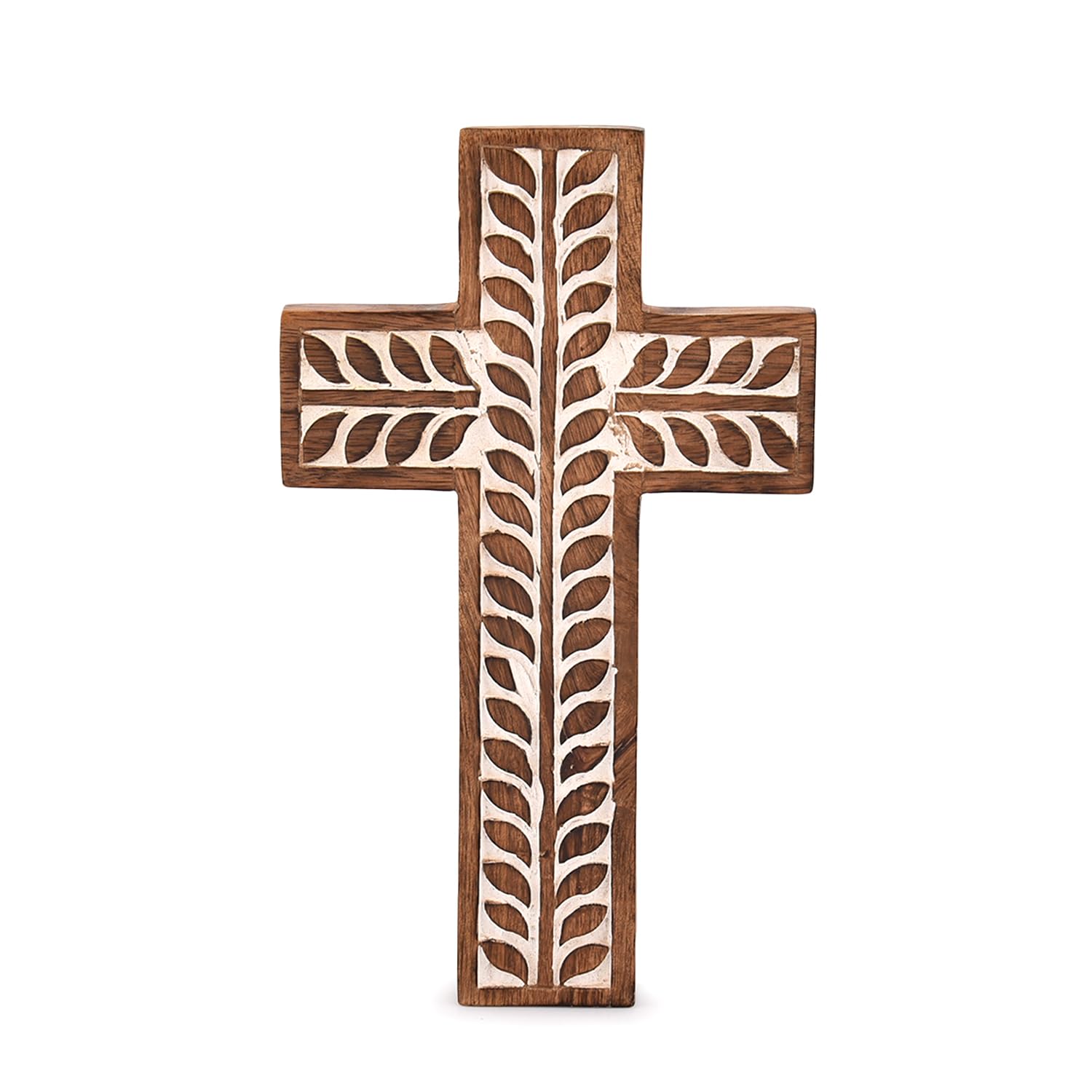 NIRMAN Mango Wood Religious Catholic Cross Wall Hanging Floral Carvings Living Room Home D  cor for Entryway Office Living Room 