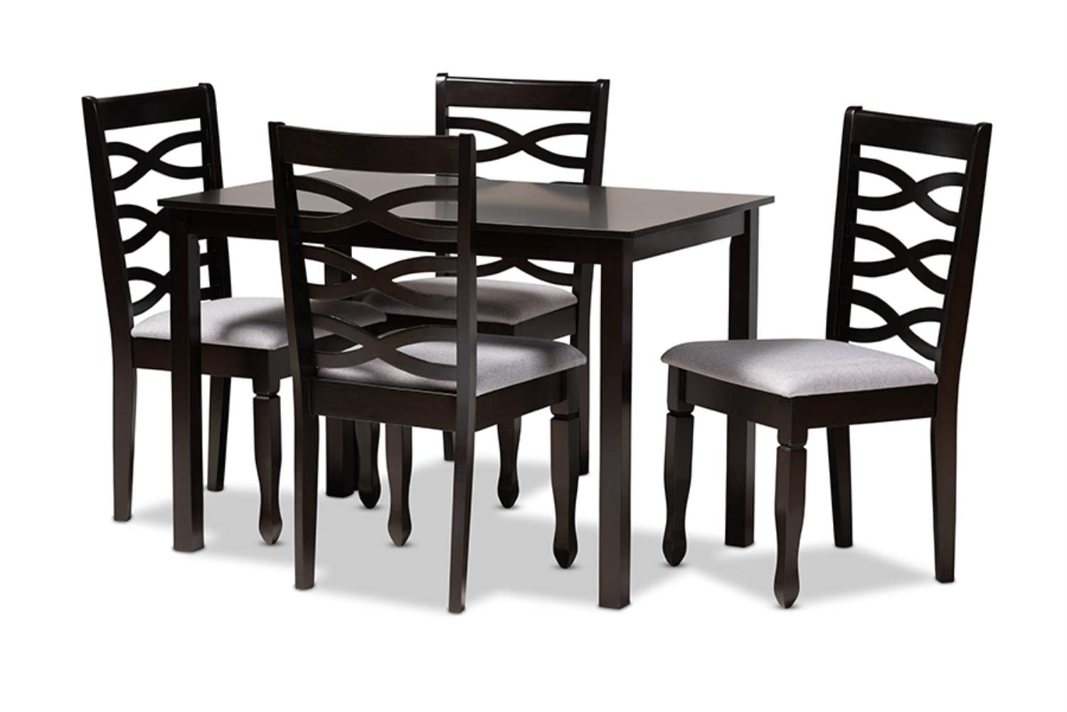 Baxton Studio Lanier Modern and Contemporary Gray Fabric Upholstered Espresso Brown Finished Wood 5-Piece Dining Set