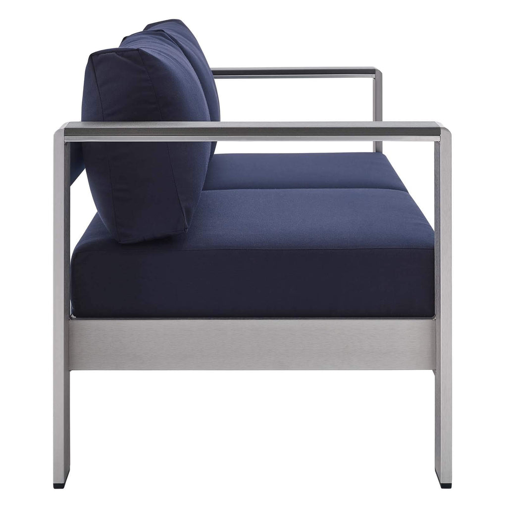 Modway Shore Sunbrella® Fabric Aluminum Outdoor Patio Loveseat In Silver Navy