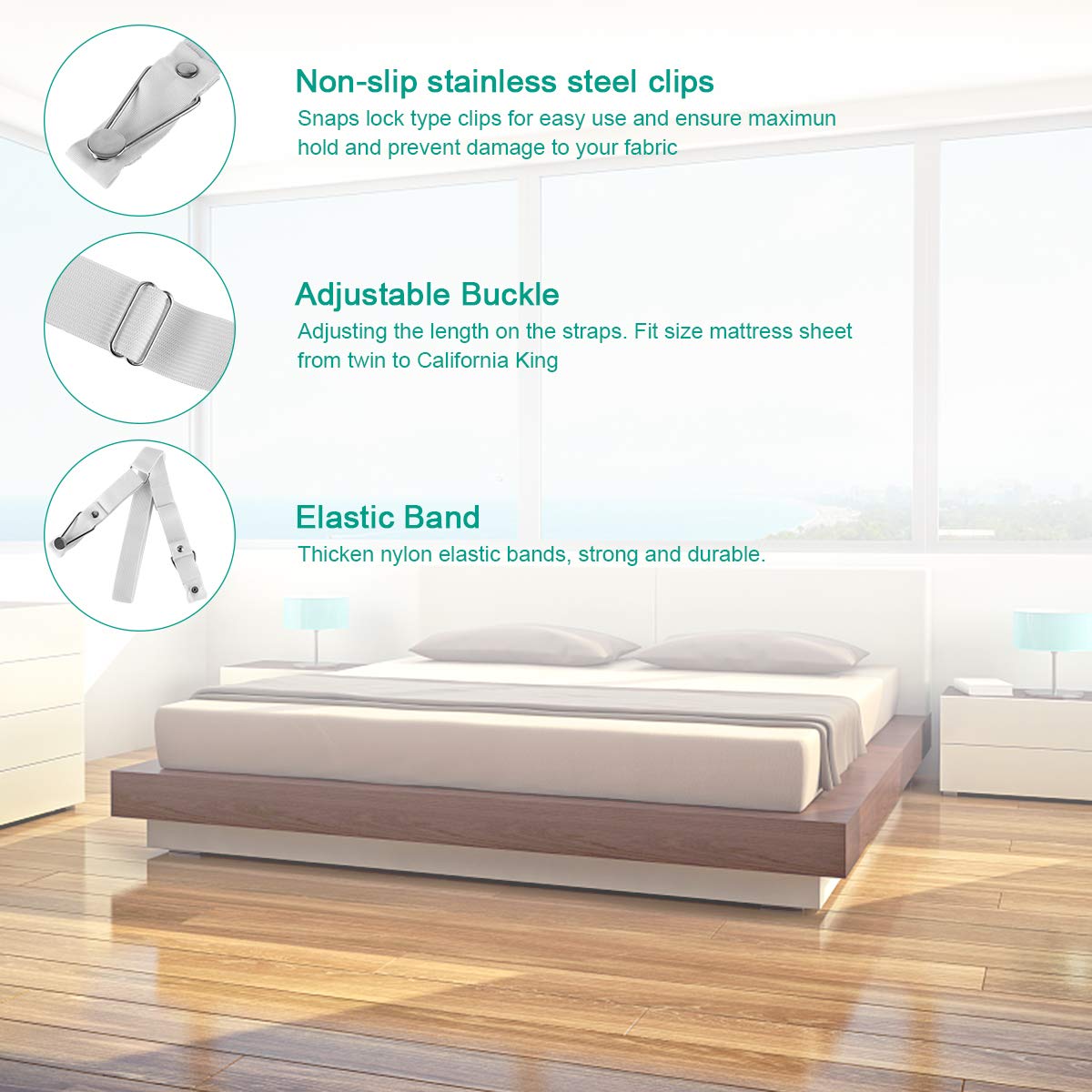 Bed Sheet Holder Straps- Adjustable Fitted Sheet Clips Bed Sheet Fastener Suspenders Elastic Gripper Holder Used For Bed Sheets,