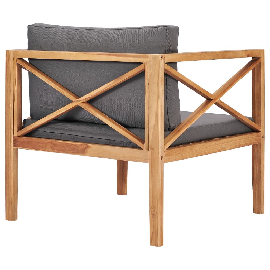 vidaXL Outdoor Patio Chair with Comfy Gray Cushions, Solid Teak Wood, Easy Maintenance, Versatile Design, Ideal for Garden, Terrace or Patio