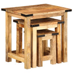 vidaXL Nesting Side Tables 3 pcs - Rough Solid Mango Wood, Industrial Style Furniture, Space-Saving, Versatile Use - Living Room, Bedroom, Office
