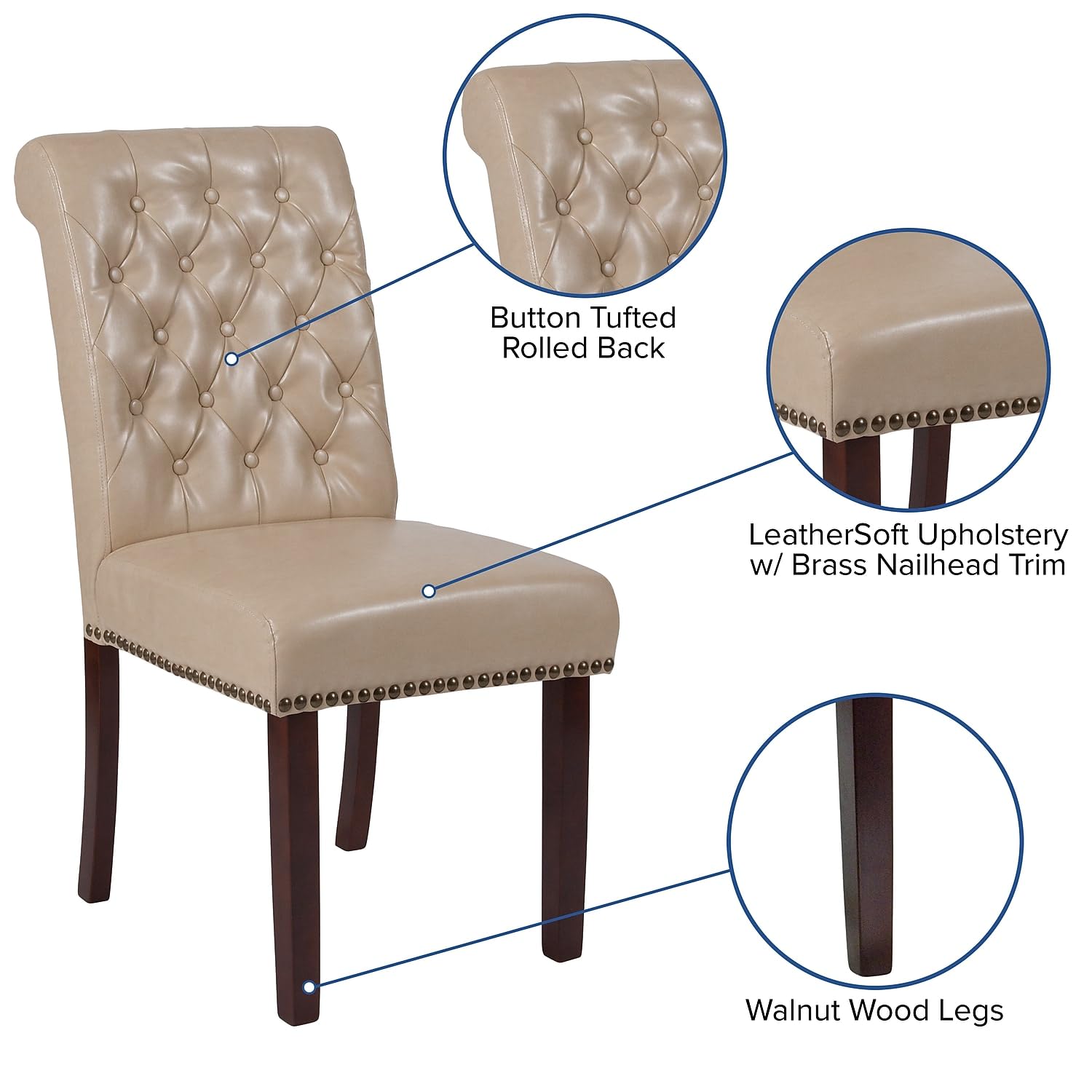 Flash Furniture Hercules Series Beige Leathersoft Parsons Chair With Rolled Back, Accent Nail Trim And Walnut Finish