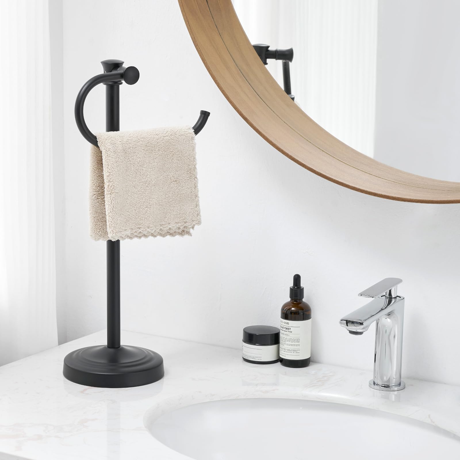Besy 14 Inch Matte Black Stand Towel Bar Hanger Hand Towel Bar Bathroom Vanity Countertop Towel Holder Free Standing Stainless S