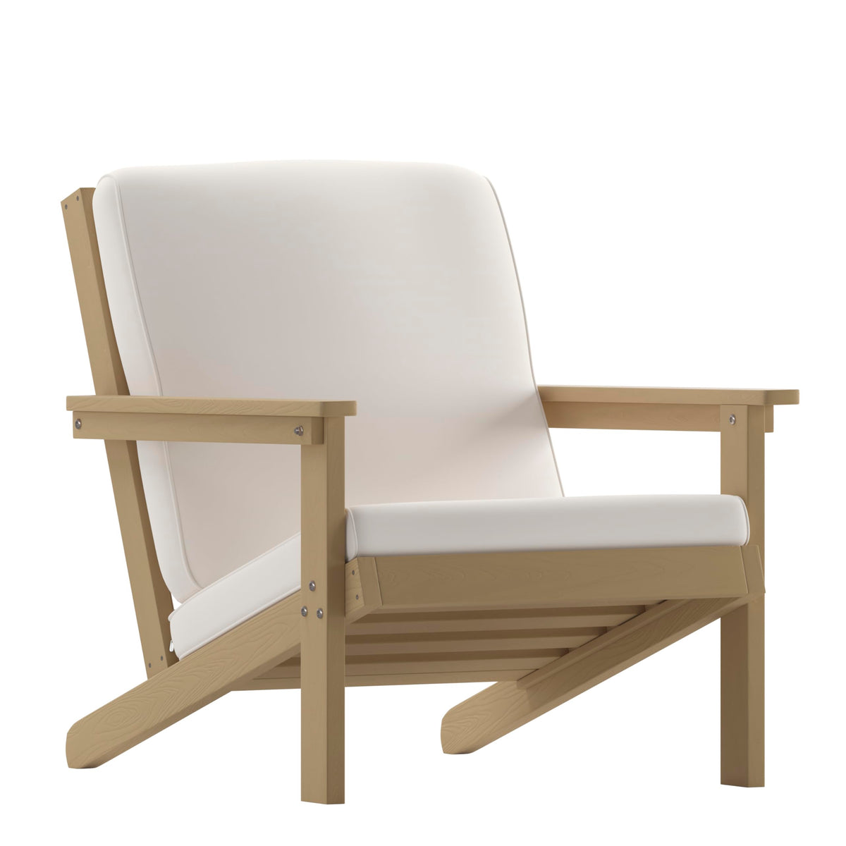 Flash Furniture Charlestown Adirondack Style Deep Seat Patio Club Chair with Cushions - Natural Cedar Poly Resin Frame - Cream All-Weather Cushions - Indoor/Outdoor