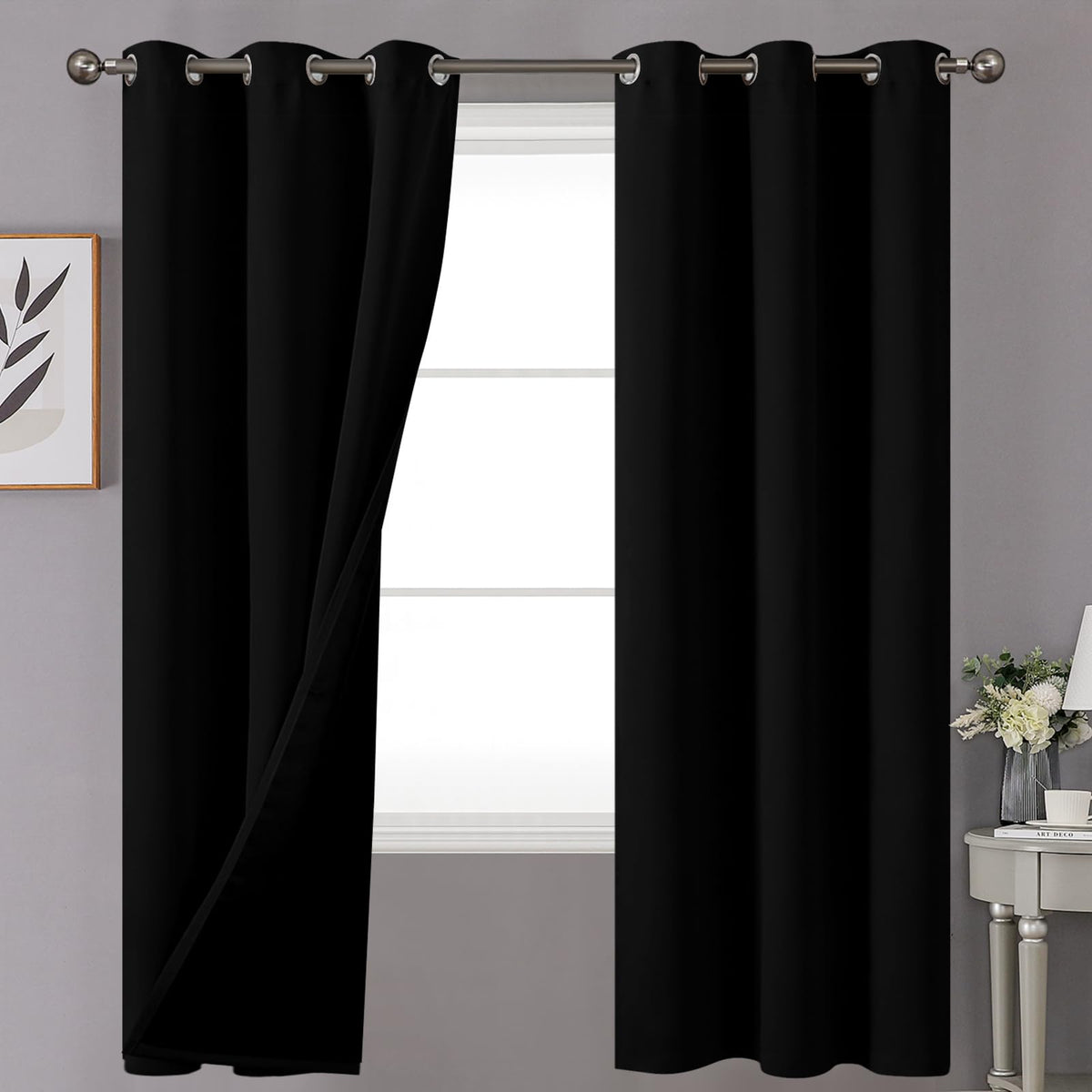 Youngstex 100% Blackout Curtains 72 Inches Length For Bedroom, 2 Thick Layer Grommet Full Light Blocking Thermal Insulated Windo