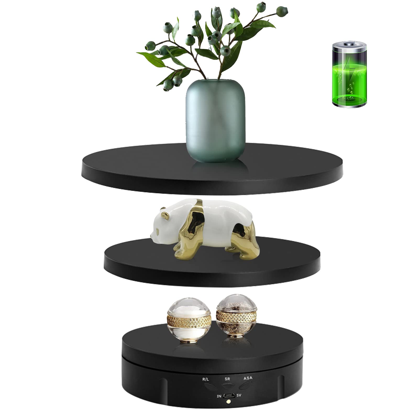 JAYEGT 3 in 1 Motorized Rotating Display Stand with 5.74/7.08/8.66 inch Replacement Cover,Max 22lbs Load , 3D Models, Cake -Blac