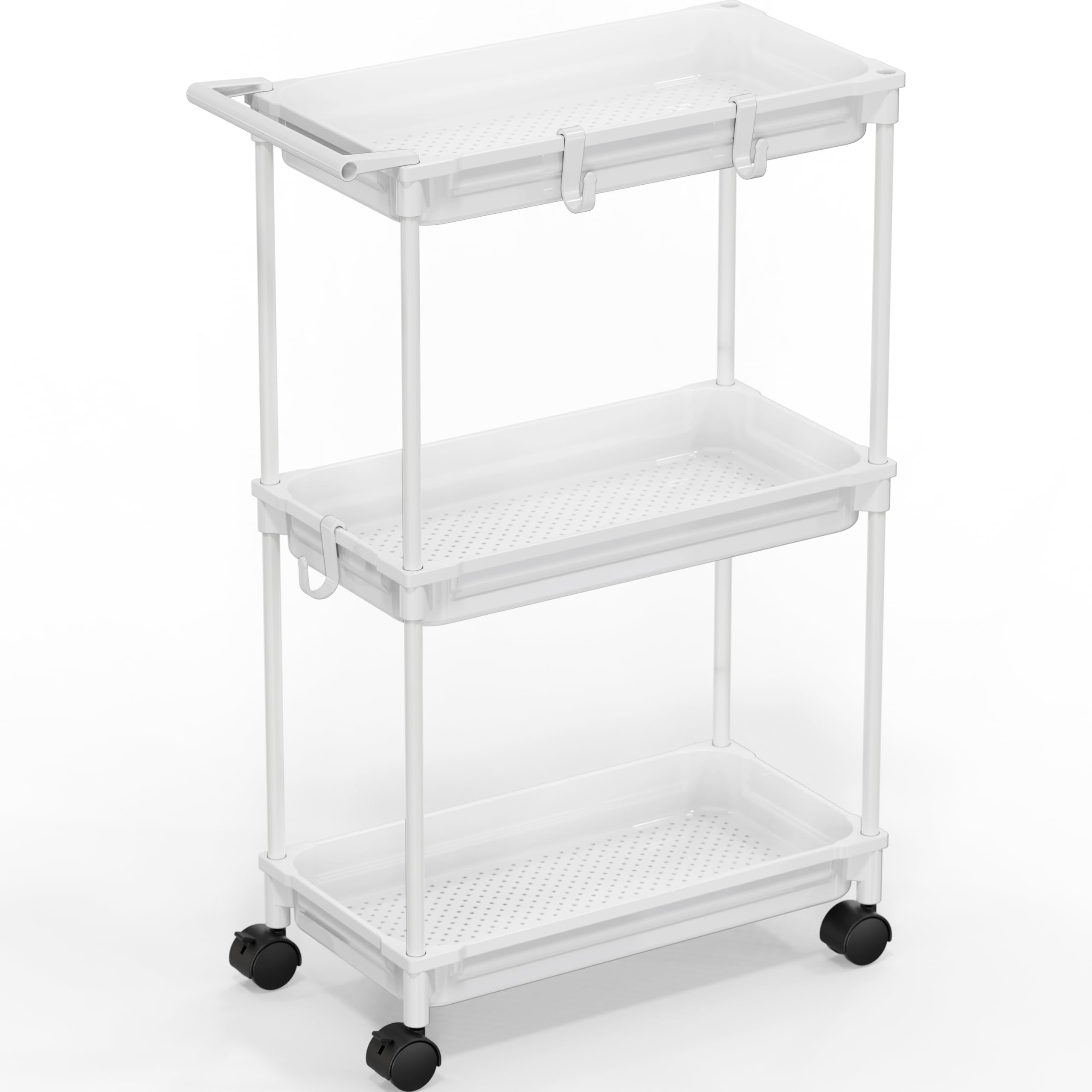 Simple Houseware Standard 3-Tier Slim Rolling Storage Cart, White