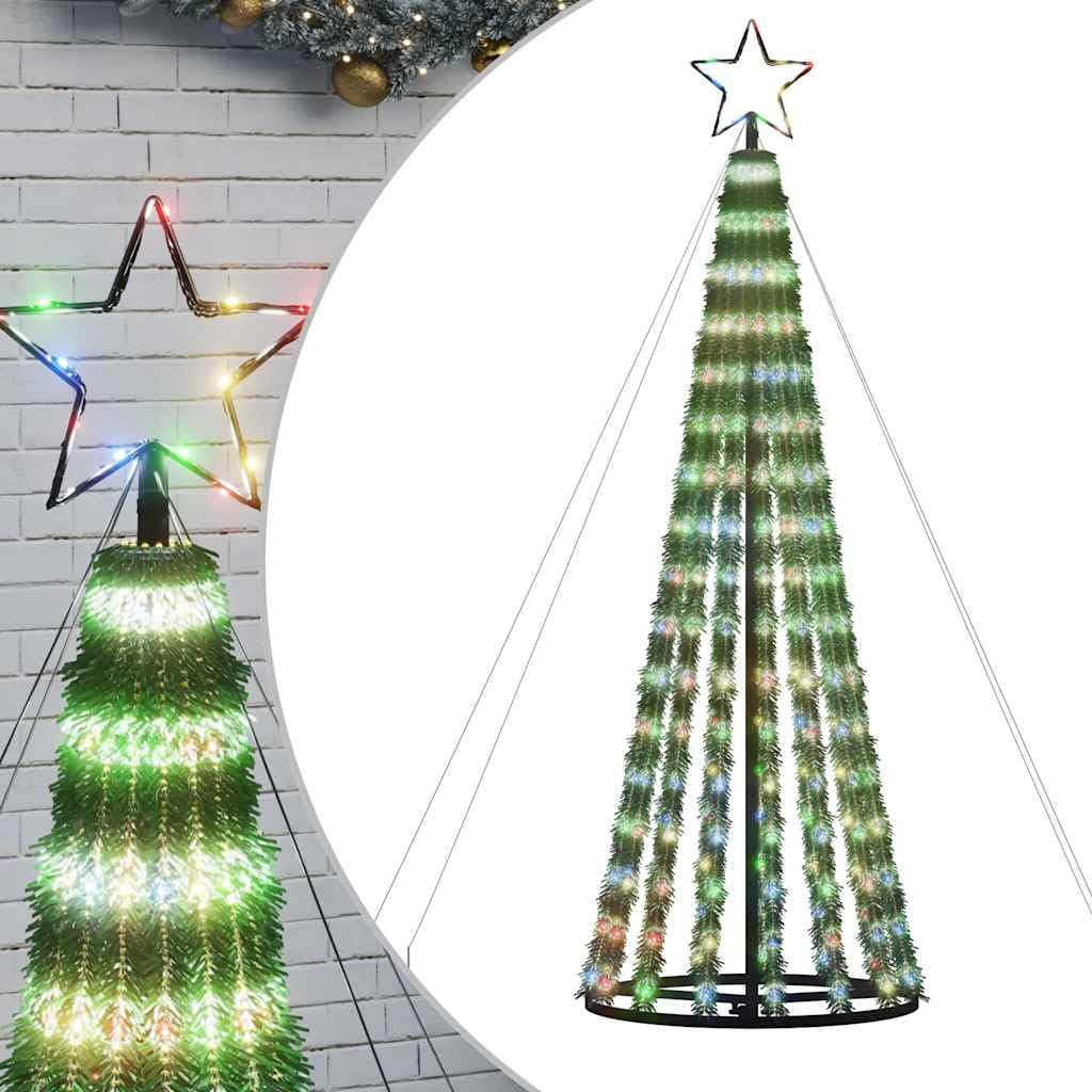 vidaXL Colorful Christmas Tree Light Cone with 275 LEDs, Sturdy Iron Base, 8 Lighting Effect Modes, Indoor/Outdoor Use, Energy-Saving, Wrapped in Green Pine Needles, Compact Design