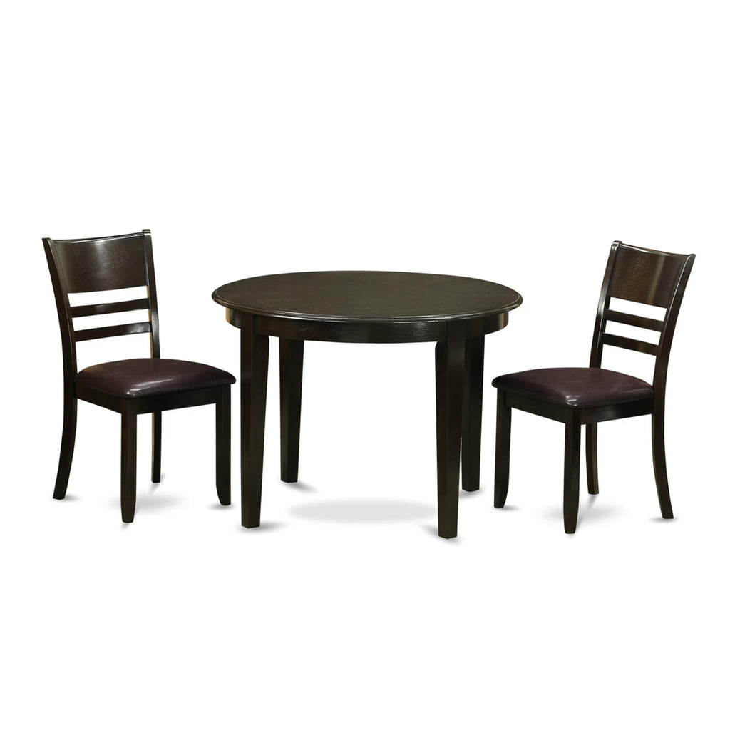 East West Furniture BOLY3-CAP-LC 3 Piece Dining Room Table Set Contains a Round Kitchen Table and 2 Faux Leather Upholstered Dining Chairs, 42x42 Inch, Cappuccino