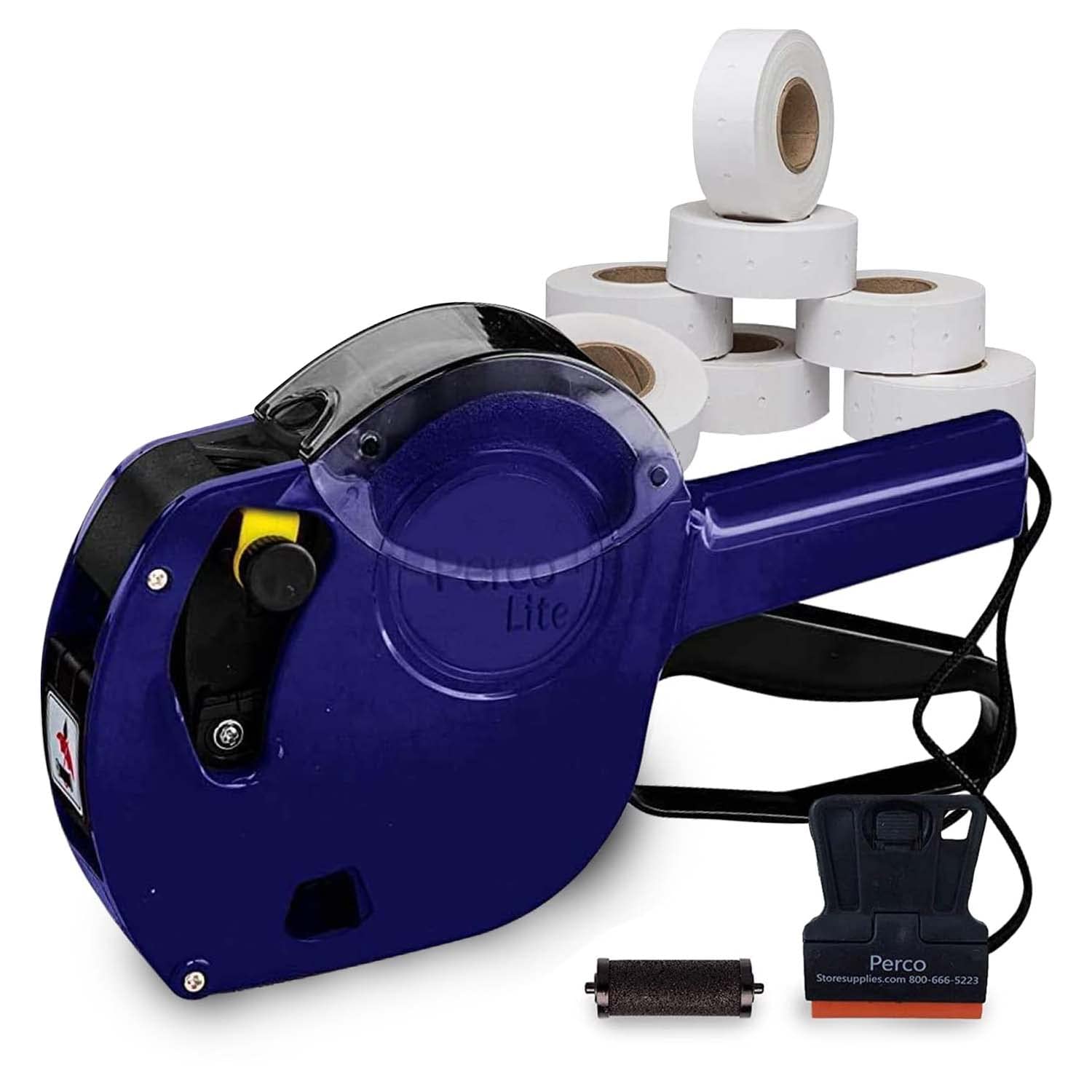 Perco Lite 1 Line Dater Gun With Labels Kit - Includes 5,000 Blank White Labels, 2 Ink Rollers, 1 Ink Roll And Labels Pre-Loaded