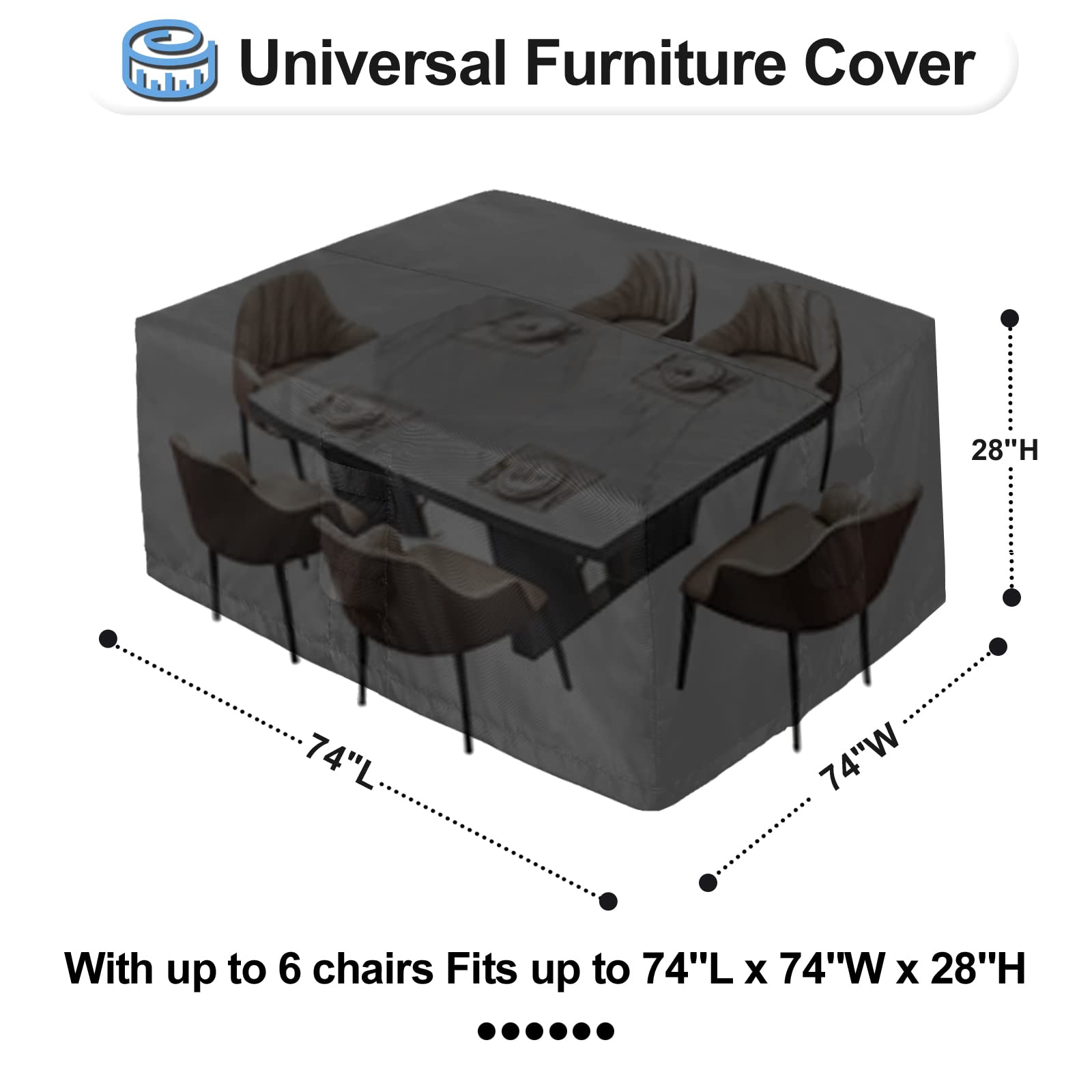 Outdoorlines Outdoor Waterproof Patio Table Furniture Set Covers - Rectangle Couch Sectional Cover Outside Weatherproof Patio Furniture Covering For Deck, Lawn And Backyard 74'L X 74'W X 28'H, Black