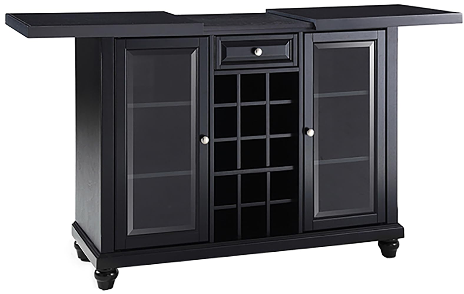 Crosley Furniture Cambridge Sliding Top Bar Cabinet with Storage Shelves, Drawer, and Wine Rack, Black