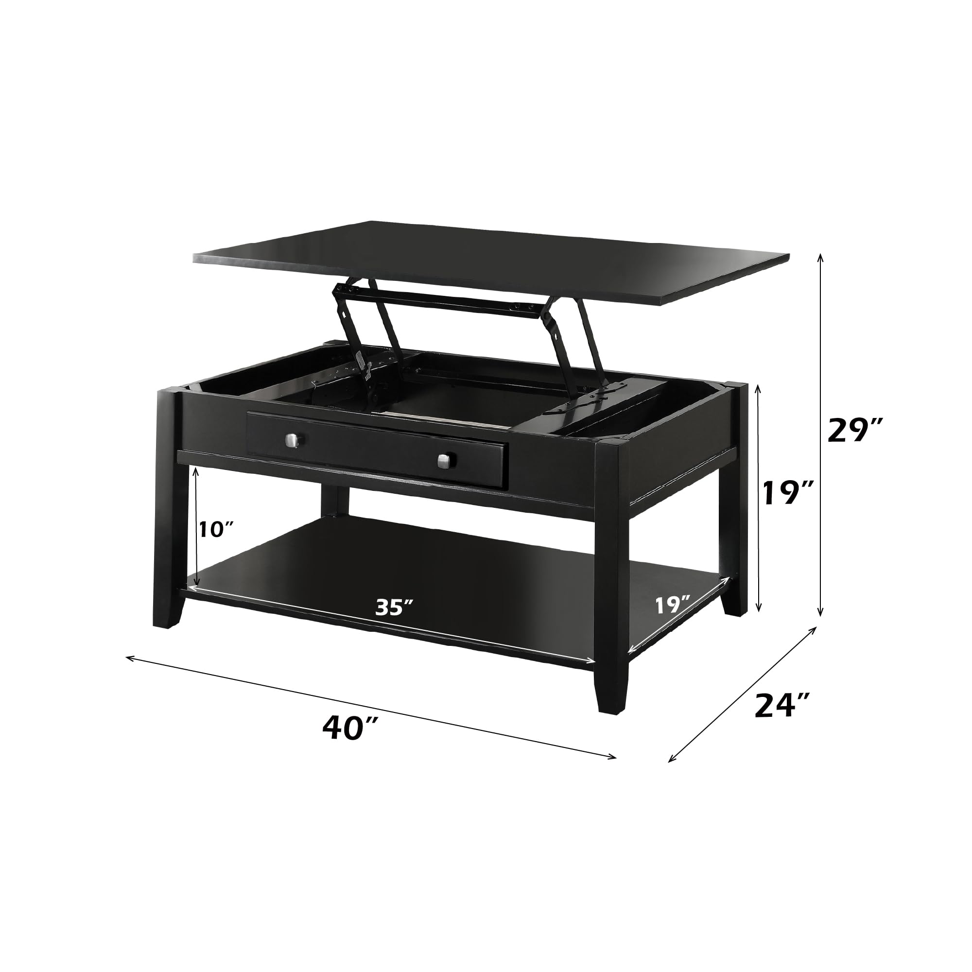 ACME Furniture Malachi Coffee Table with Lift Top, Black