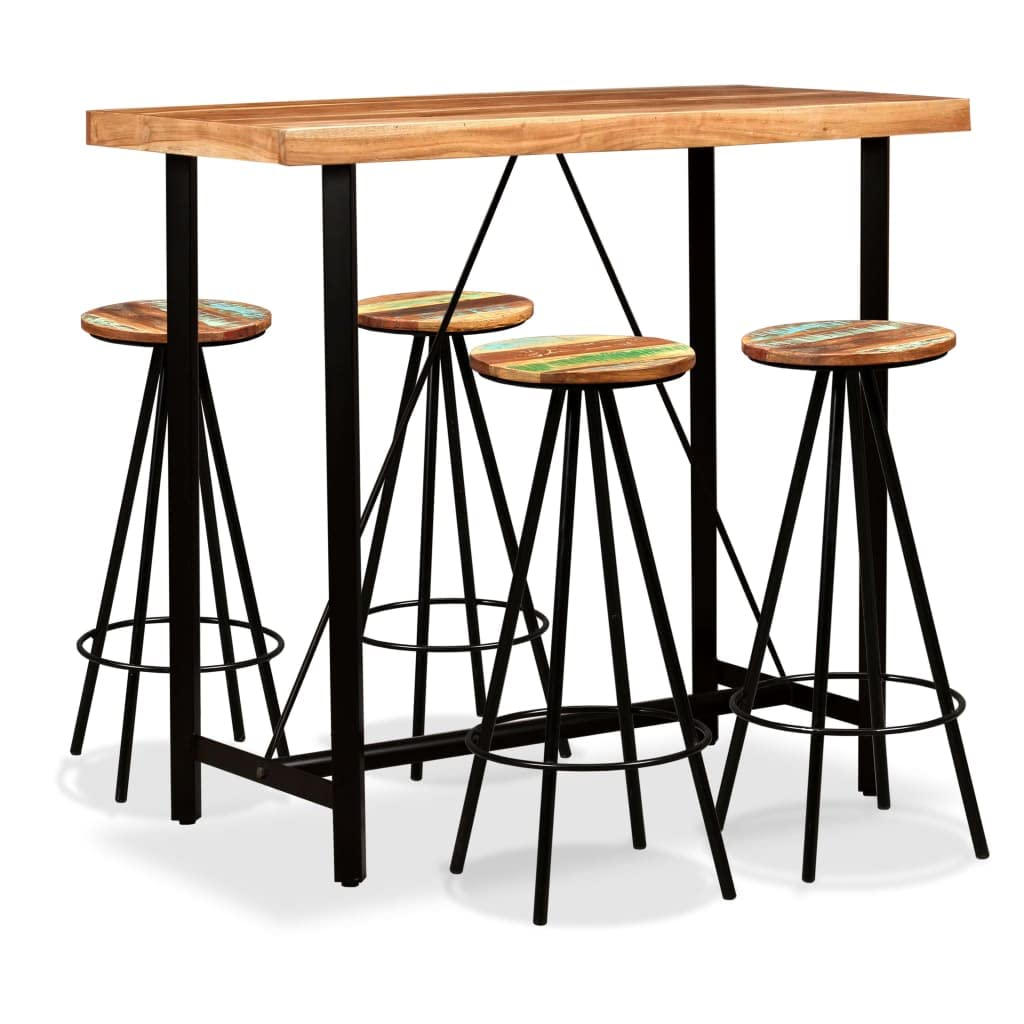 vidaXL Solid Acacia Wood Bar Set 5 Piece Heavy Duty Rustic Industrial High Stools Bistro Pub Restaurant Seating Set Solid Reclaimed Wood Steel