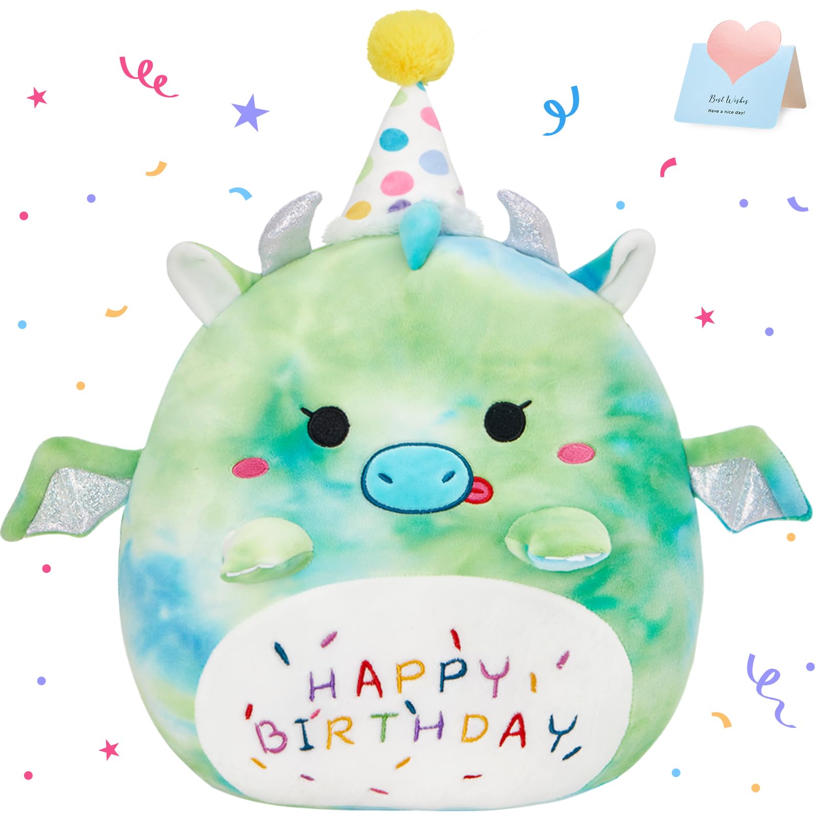 BSTAOFY 15' Cute Happy Birthday Dinosaur Soft Plush Pillow Green Dinosaur Birthday Stuffed Animal Gifts for Boys Girls Baby Kid