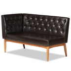 Baxton Studio Riordan Mid-Century Modern Dark Brown Faux Leather Upholstered and Walnut Brown Finished Wood 3-Piece Dining Nook Set