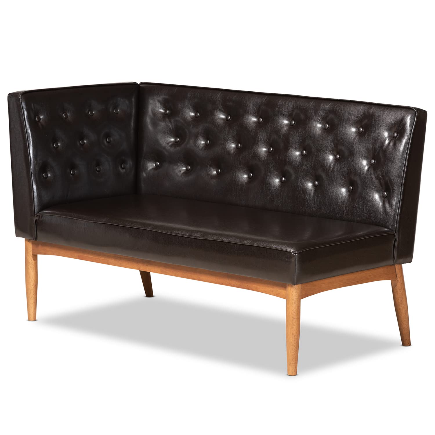 Baxton Studio Riordan Mid-Century Modern Dark Brown Faux Leather Upholstered and Walnut Brown Finished Wood 3-Piece Dining Nook Set